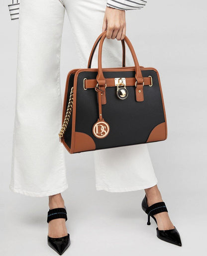 Two-Tone Handbag with Matching Wallet - Dasein Bags