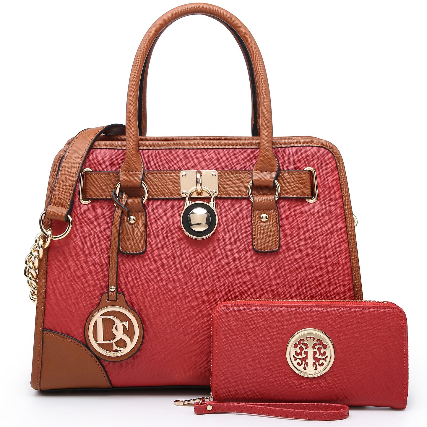 Two-Tone Handbag with Matching Wallet-Handbags & Purses-Dasein Bags