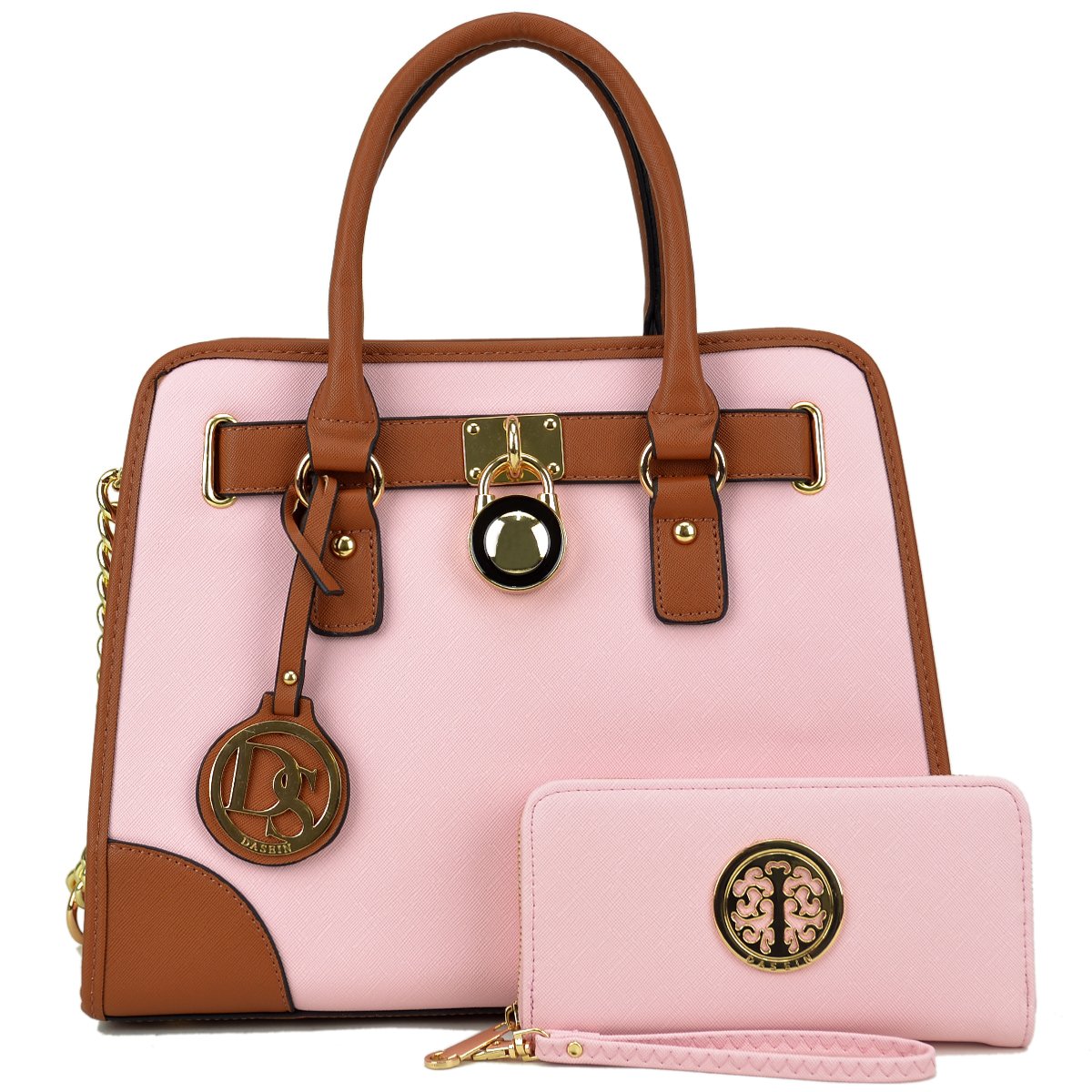Two-Tone Handbag with Matching Wallet-Handbags & Purses-Dasein Bags