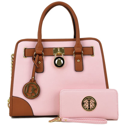 Two-Tone Handbag with Matching Wallet-Handbags & Purses-Dasein Bags