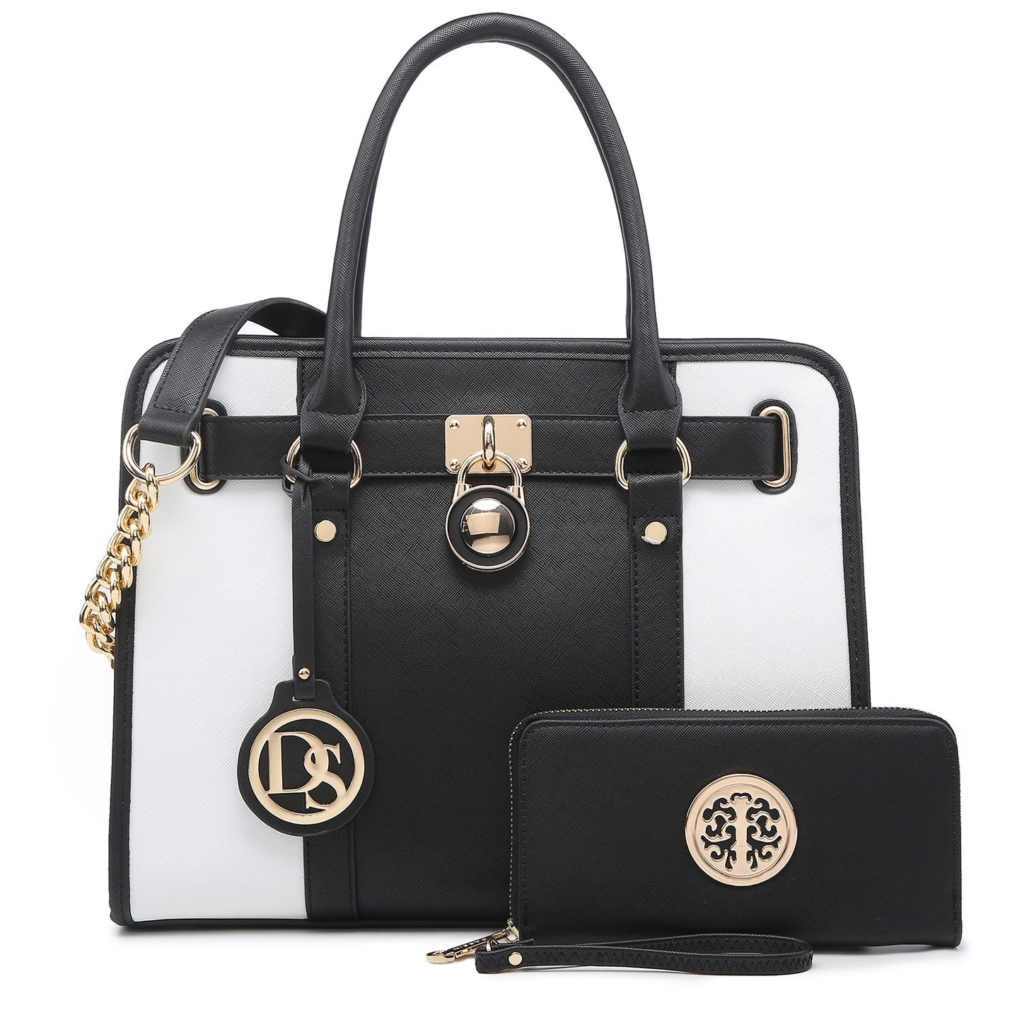 Hanging Emblem Handbag with Matching Wallet-Handbags & Purses-Dasein Bags