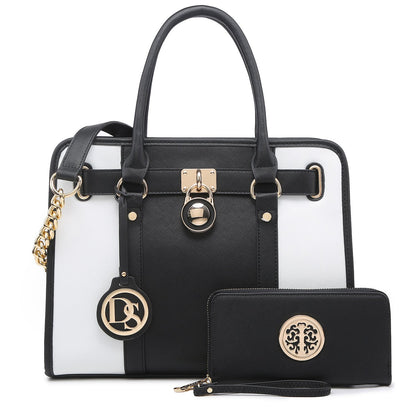 Hanging Emblem Handbag with Matching Wallet-Handbags & Purses-Dasein Bags