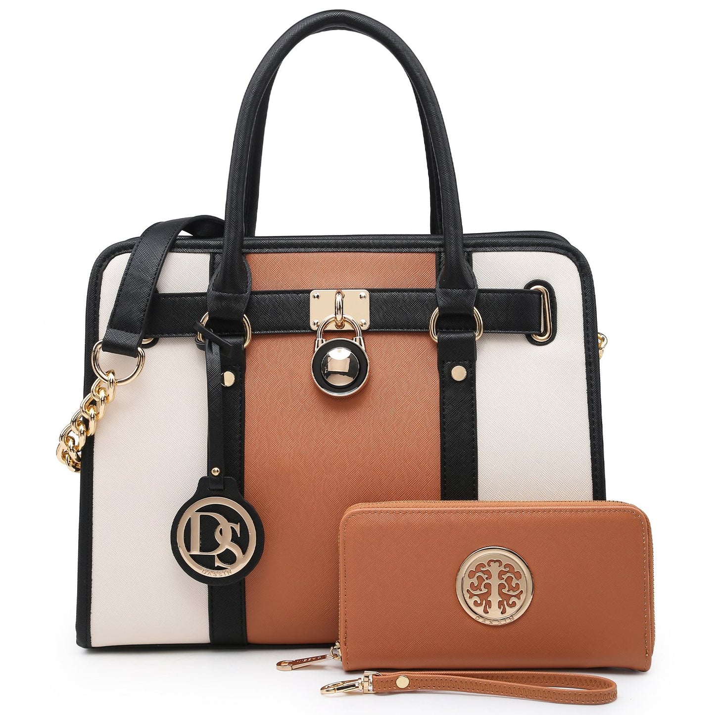 Hanging Emblem Handbag with Matching Wallet-Handbags & Purses-Dasein Bags