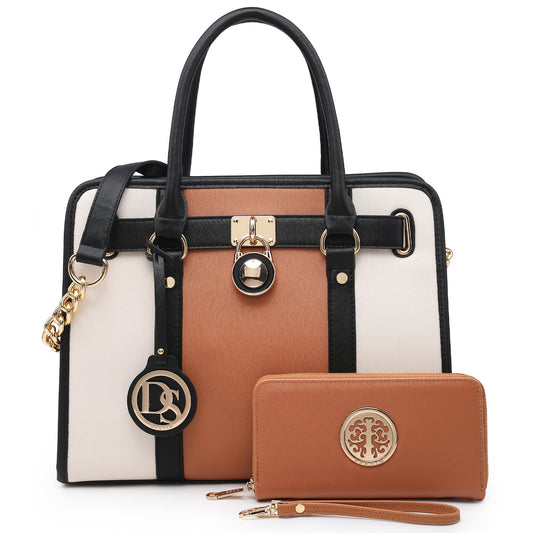 Hanging Emblem Handbag with Matching Wallet-Handbags & Purses-Dasein Bags