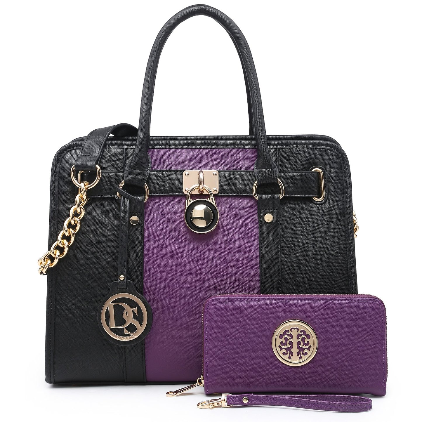 Hanging Emblem Handbag with Matching Wallet-Handbags & Purses-Dasein Bags