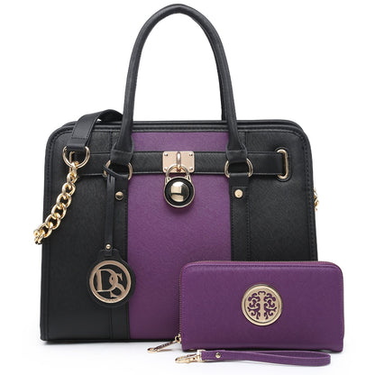 Hanging Emblem Handbag with Matching Wallet-Handbags & Purses-Dasein Bags
