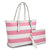 Dasein Large Classic Striped Tote with Free Matching Accessory Bag - Dasein Bags