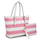 Dasein Large Classic Striped Tote with Free Matching Accessory Bag