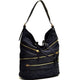 Gold-Tone Quilted Hobo Bag with Front Zipper Deco