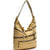 Gold-Tone Quilted Hobo Bag with Front Zipper Deco - Dasein Bags