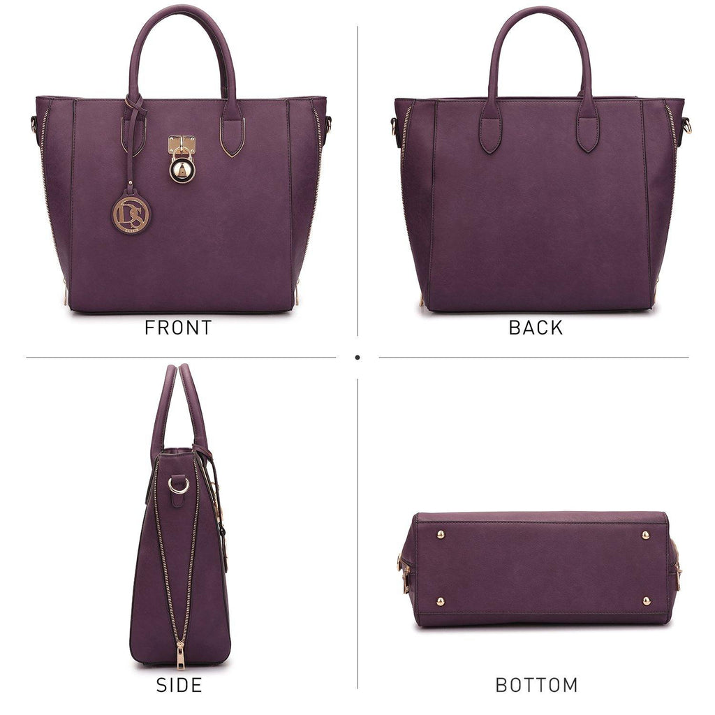 Solid-Color Emblem Tote Handbag - Dasein Bags