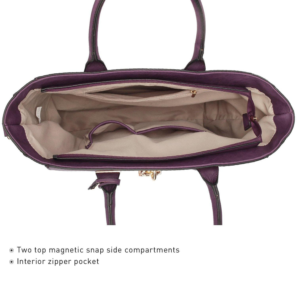 Solid-Color Emblem Tote Handbag - Dasein Bags