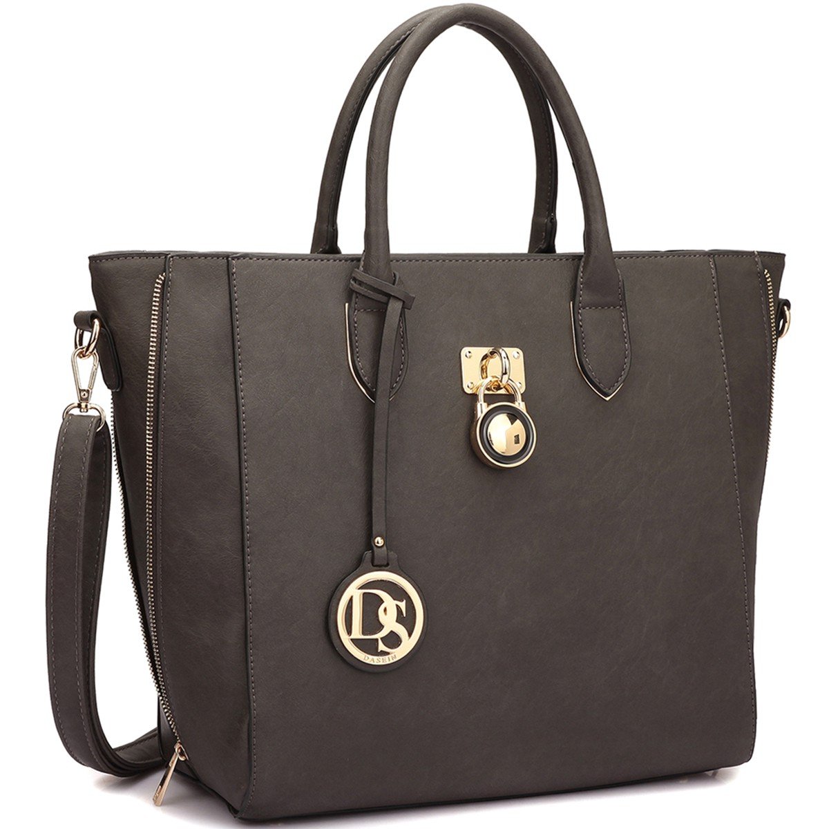 Solid-Color Emblem Tote Handbag-Handbags & Purses-Dasein Bags