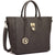 Solid-Color Emblem Tote Handbag-Handbags & Purses-Dasein Bags