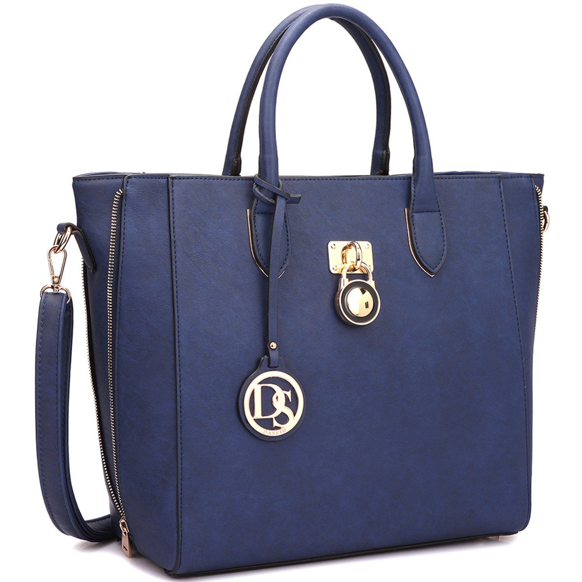 Solid-Color Emblem Tote Handbag-Handbags & Purses-Dasein Bags