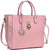 Solid-Color Emblem Tote Handbag-Handbags & Purses-Dasein Bags