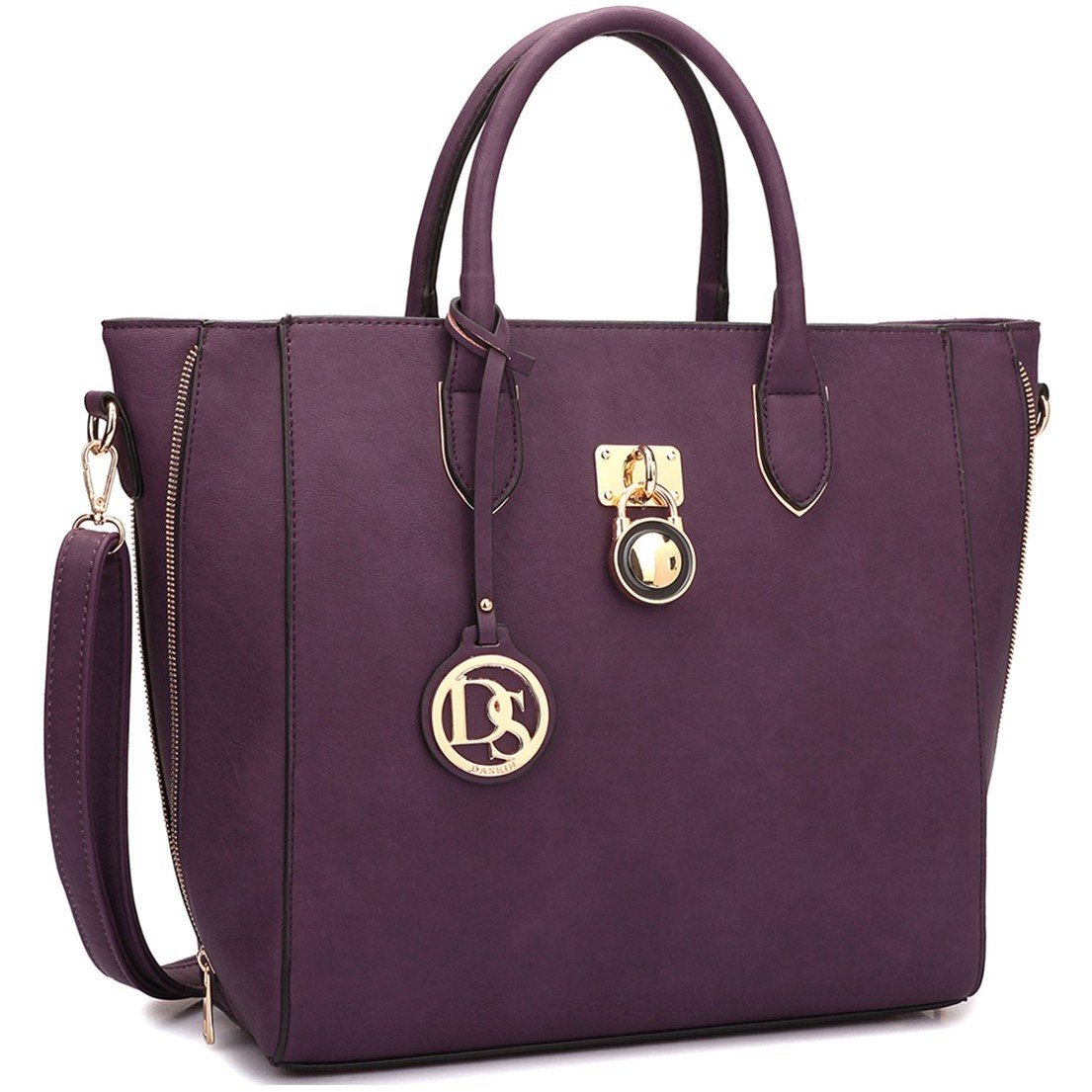 Solid-Color Emblem Tote Handbag-Handbags & Purses-Dasein Bags