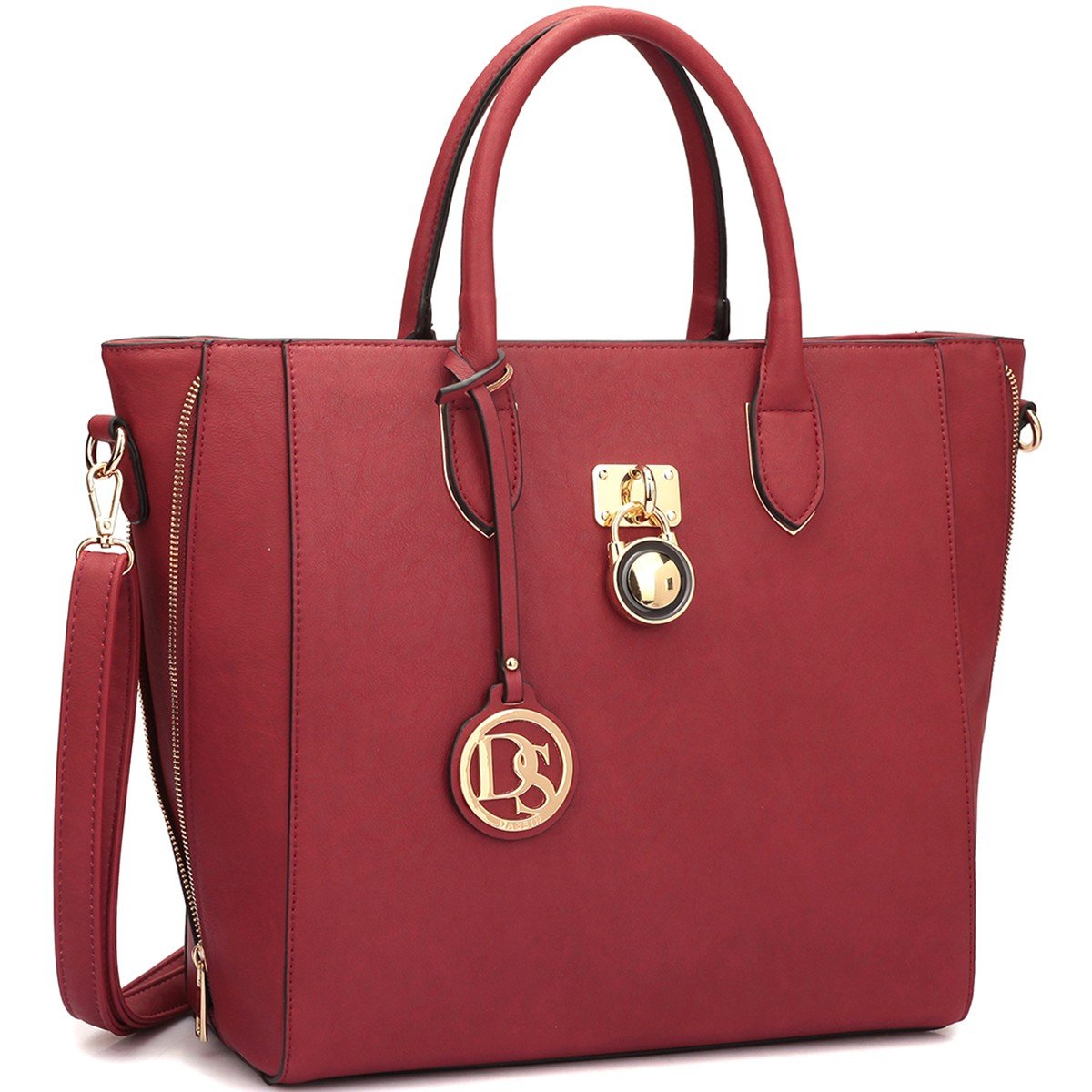 Solid-Color Emblem Tote Handbag-Handbags & Purses-Dasein Bags