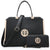 Metal Edged Emblem Handbag with Matching Wallet-Handbags-Dasein Bags