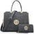 Metal Edged Emblem Handbag with Matching Wallet-Handbags-Dasein Bags