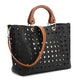 Dasein Faux Leather Wooden Handle Tote with Sequins