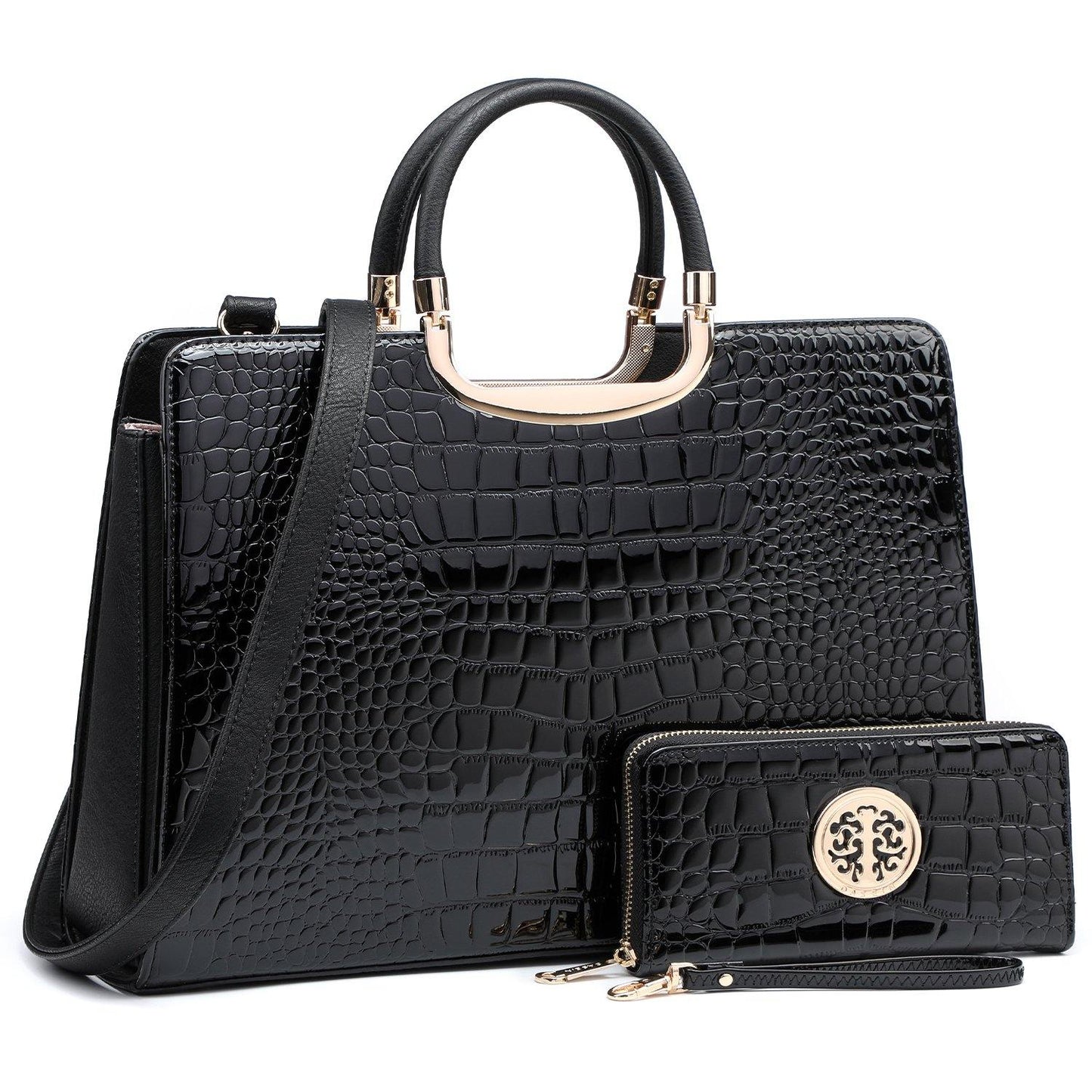 Fashion Pattern Embossed Handbag with Matching Wallet - Dasein Bags