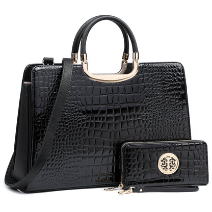 Fashion Pattern Embossed Handbag with Matching Wallet - Dasein Bags
