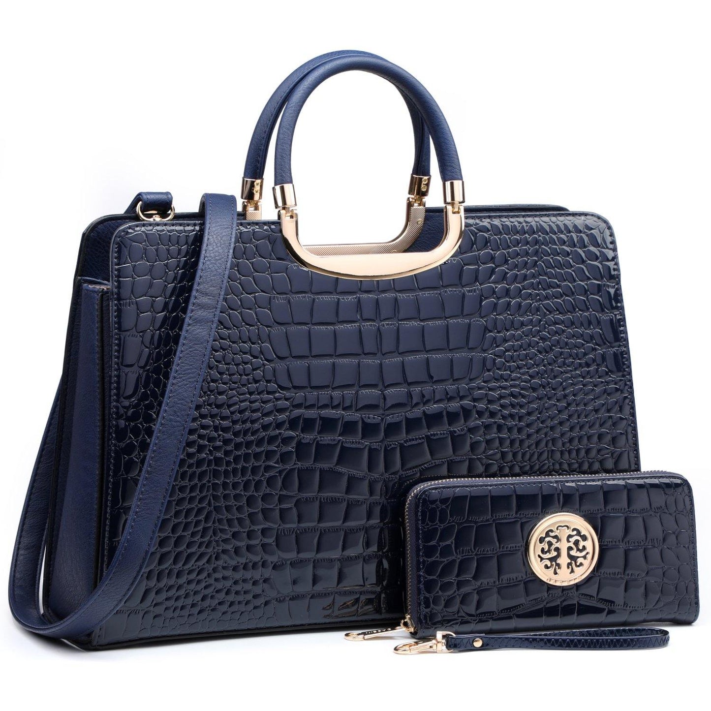 Fashion Pattern Embossed Handbag with Matching Wallet - Dasein Bags