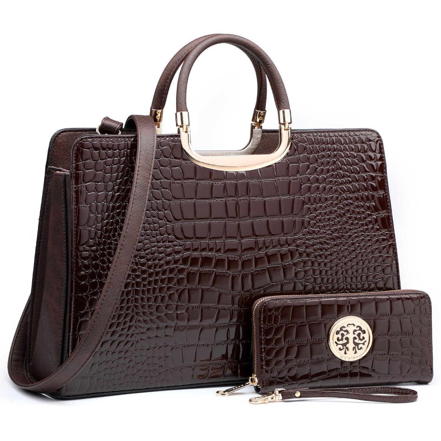 Fashion Pattern Embossed Handbag with Matching Wallet - Dasein Bags