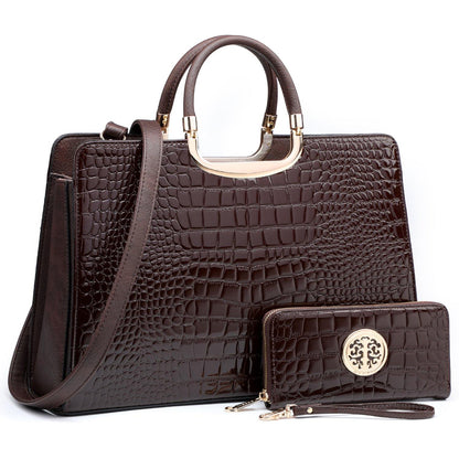Fashion Pattern Embossed Handbag with Matching Wallet - Dasein Bags