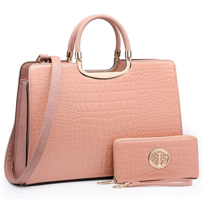 Fashion Pattern Embossed Handbag with Matching Wallet - Dasein Bags