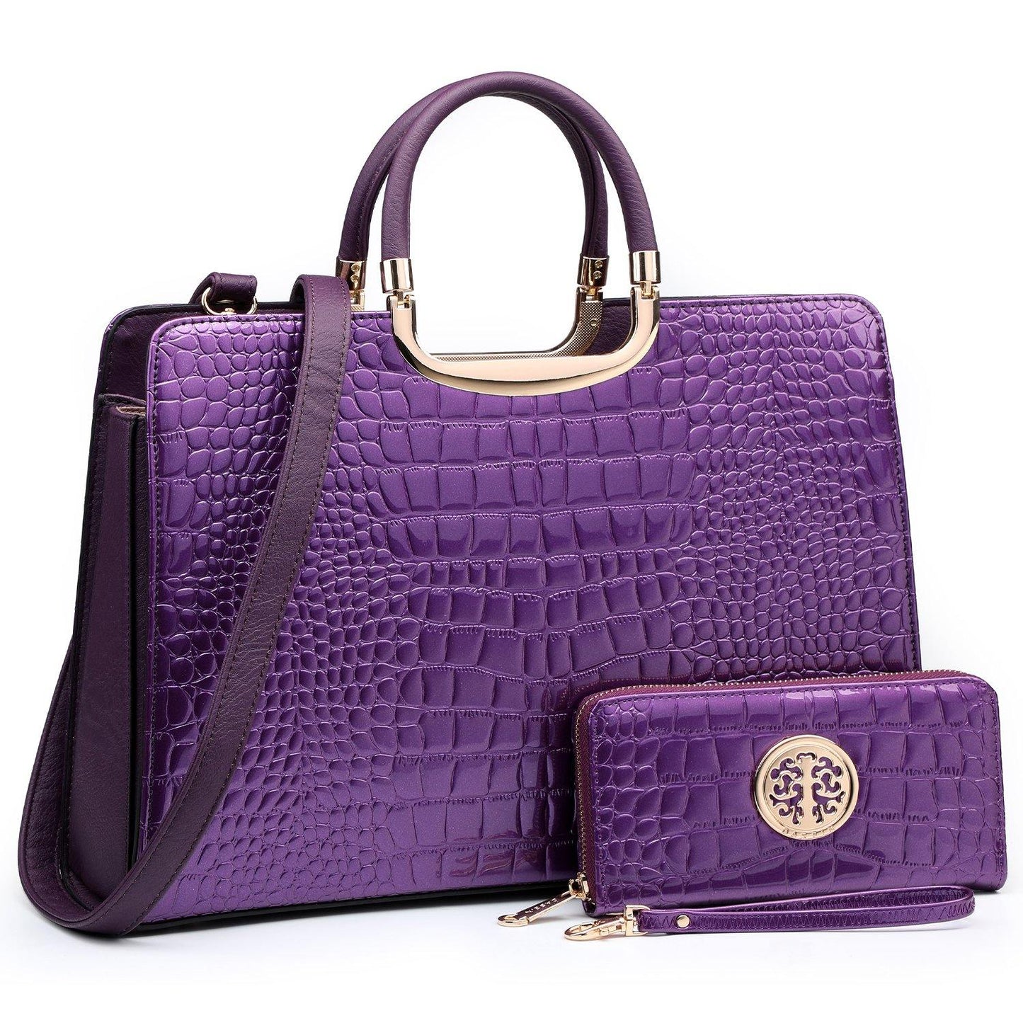 Fashion Pattern Embossed Handbag with Matching Wallet - Dasein Bags