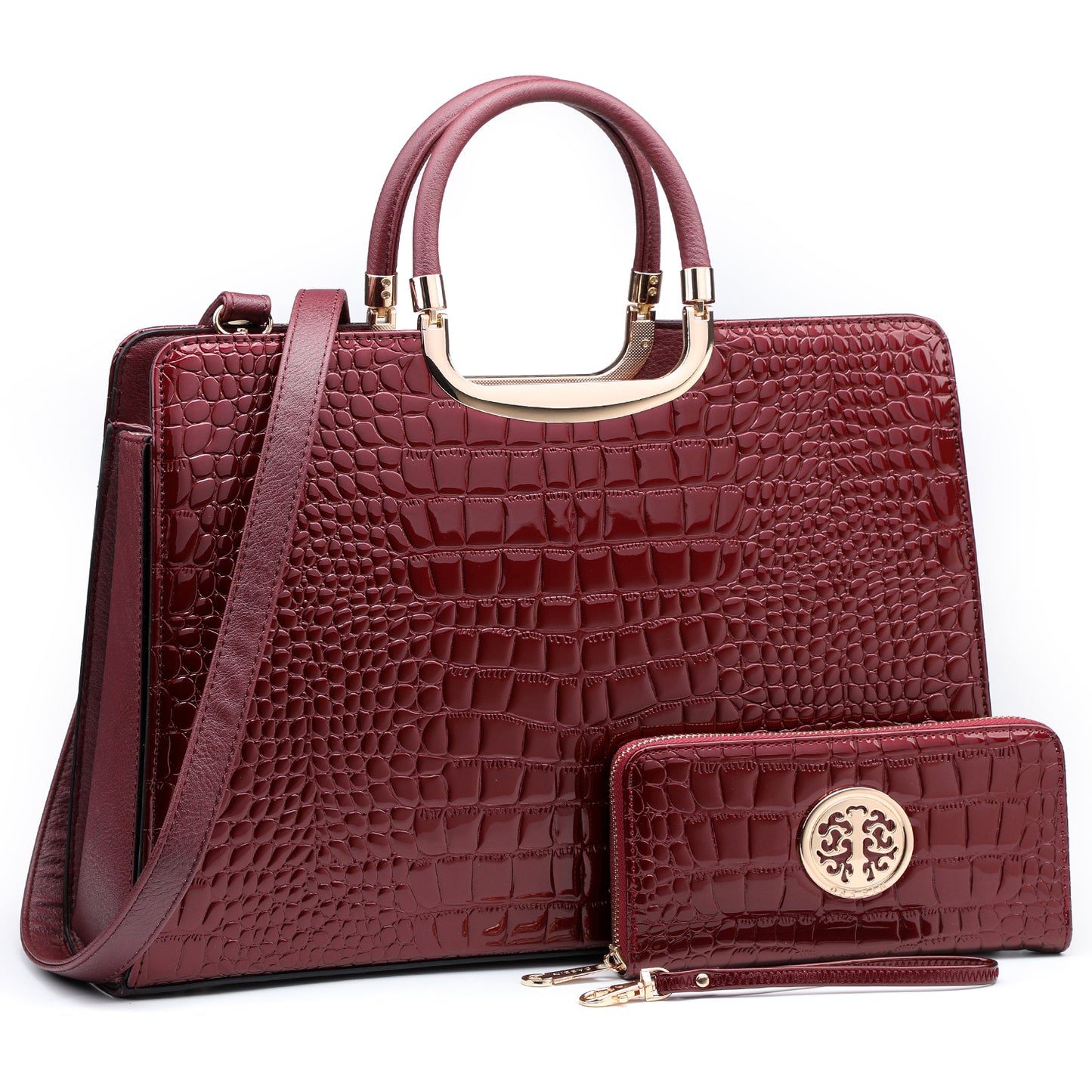 Fashion Pattern Embossed Handbag with Matching Wallet - Dasein Bags