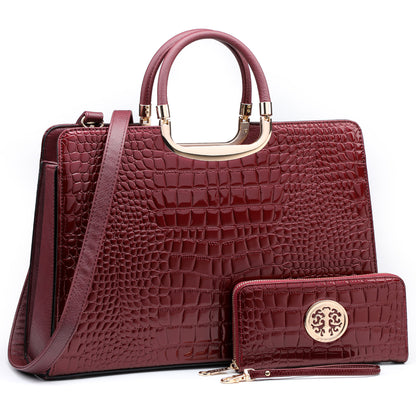 Fashion Pattern Embossed Handbag with Matching Wallet - Dasein Bags