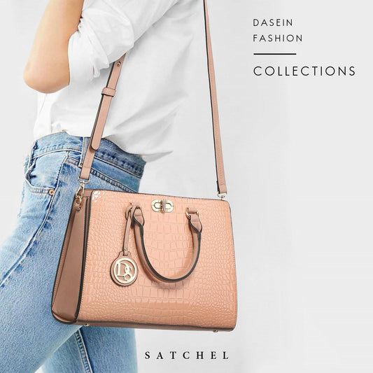 Fashion Pattern Embossed Handbag with Matching Wristlet l Dasein - Dasein Bags