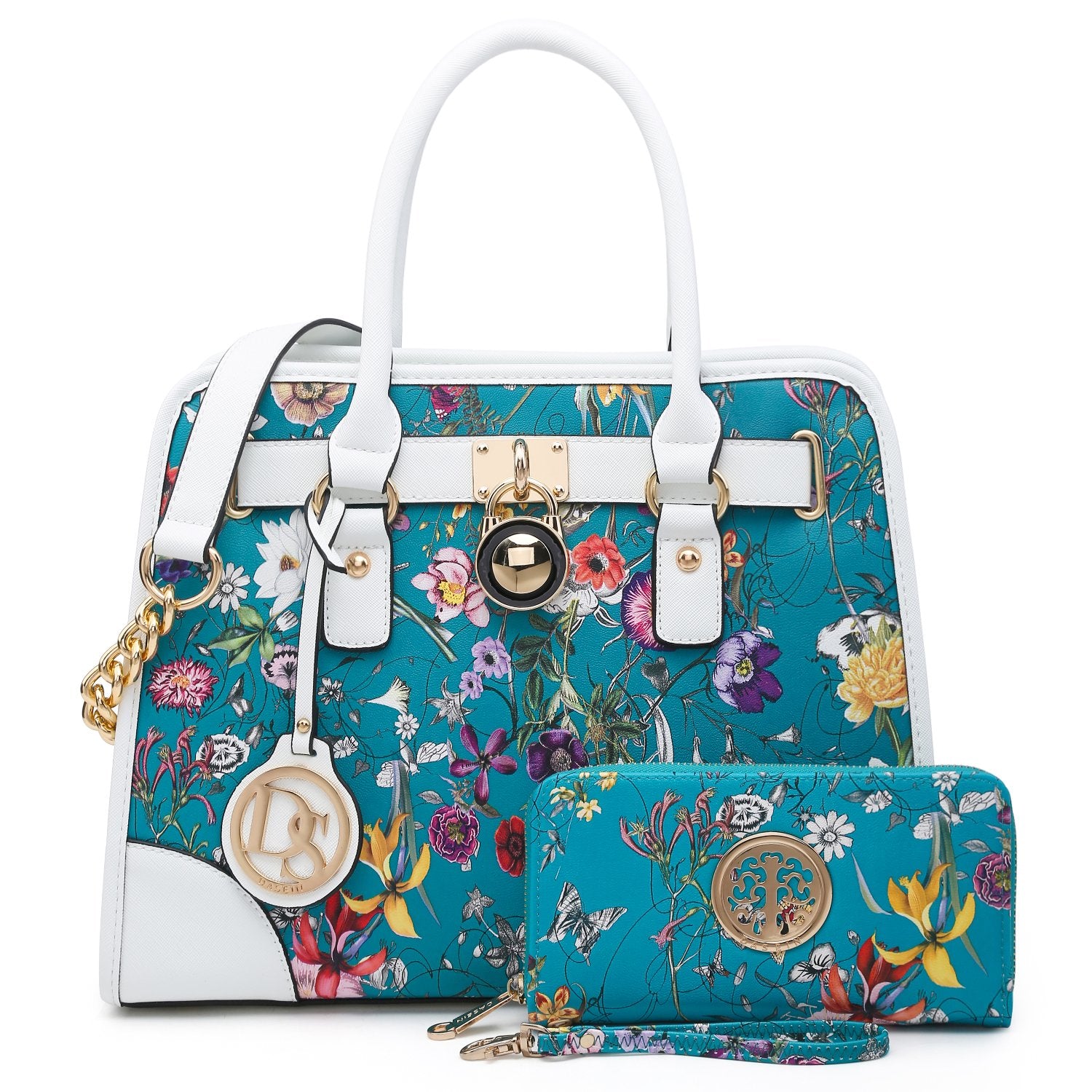 Two-Tone Handbag with Matching Wallet-Handbags & Purses-Dasein Bags