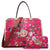 Floral Print Emblem Handbag with Matching Wallet-Handbags & Purses-Dasein Bags