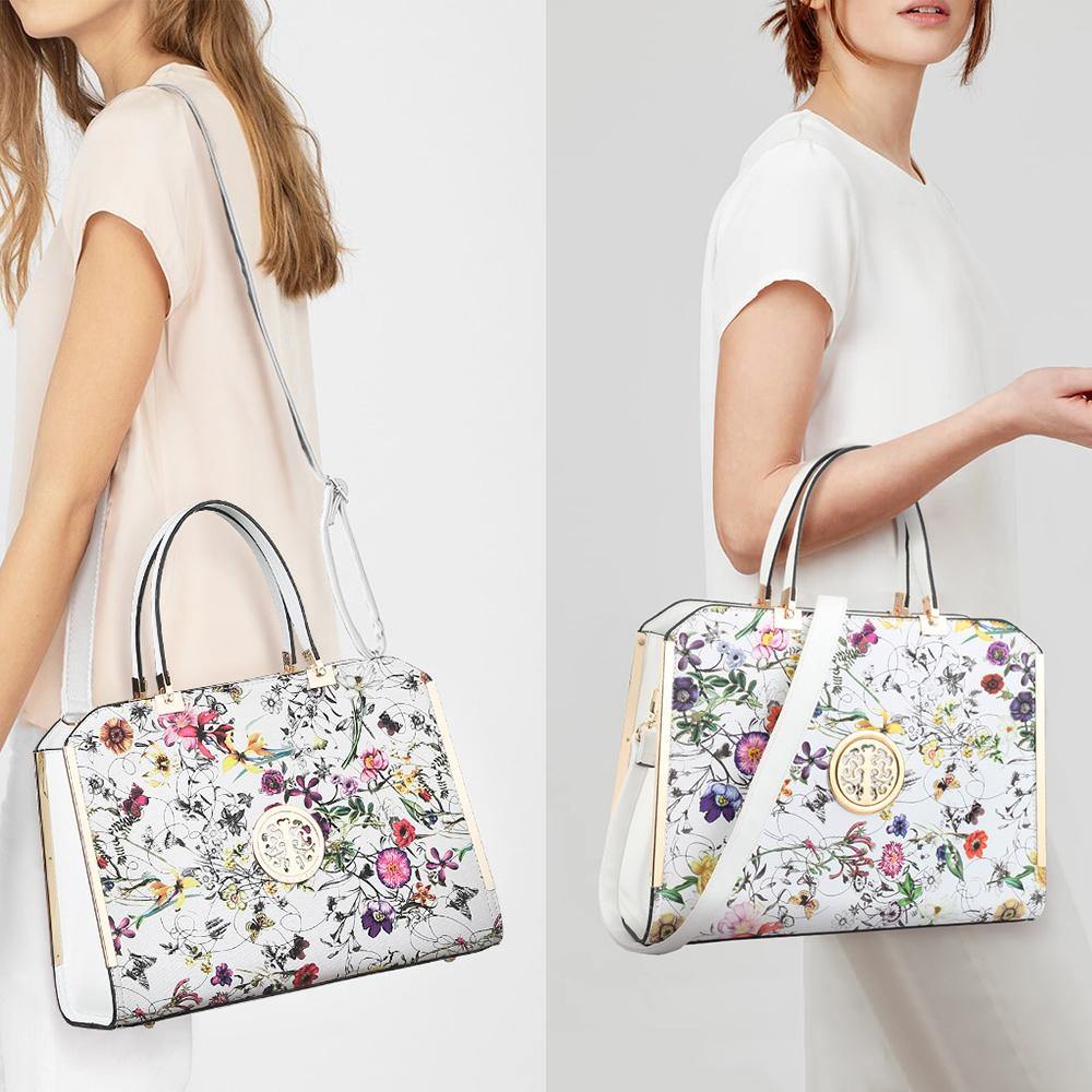 Floral Bee Shoulder Purse, Flowers White Vegan Leather Top Handle Hand –  Starcove Fashion