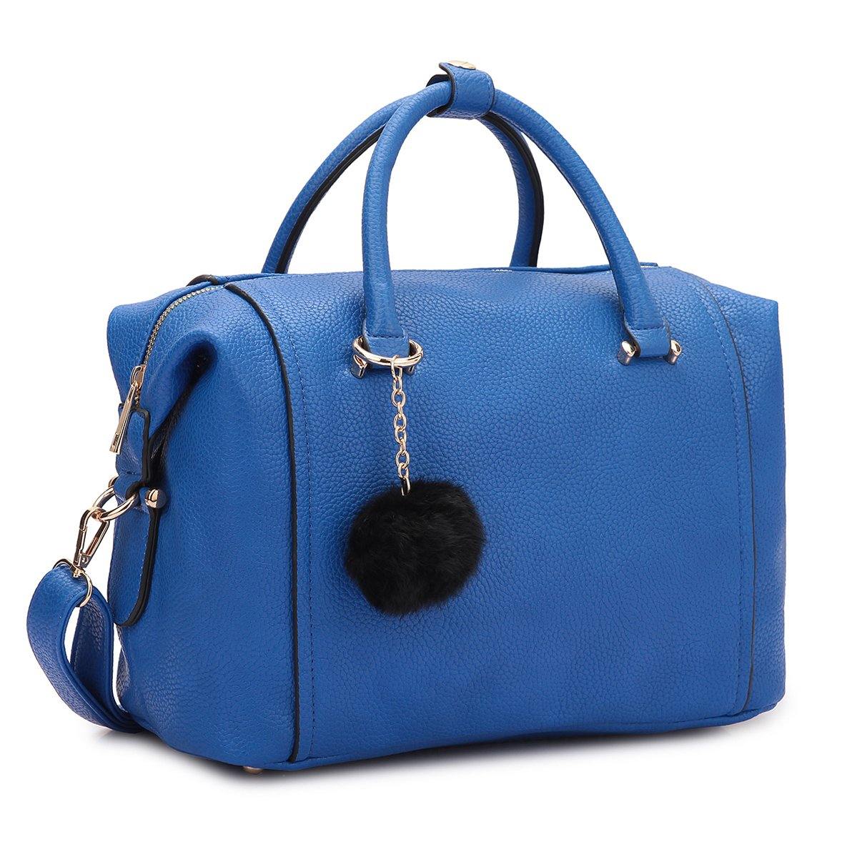 Dasein Faux Leather Satchel with PomPom - Dasein Bags