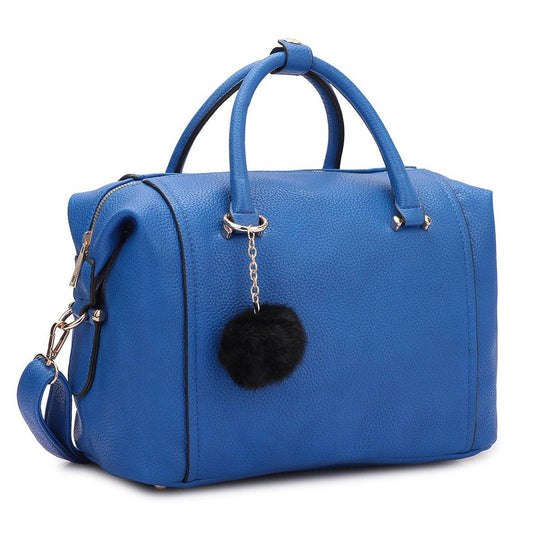 Dasein Faux Leather Satchel with PomPom - Dasein Bags