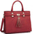 Faux Leather Double Tassel Satchel with Shoulder Strap - Dasein Bags