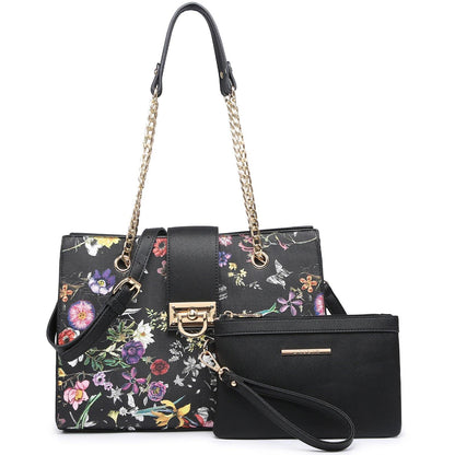 Women Fashion Chain Fashion Belt lock Tote Bags With Matching Clutch Dasein - Dasein Bags