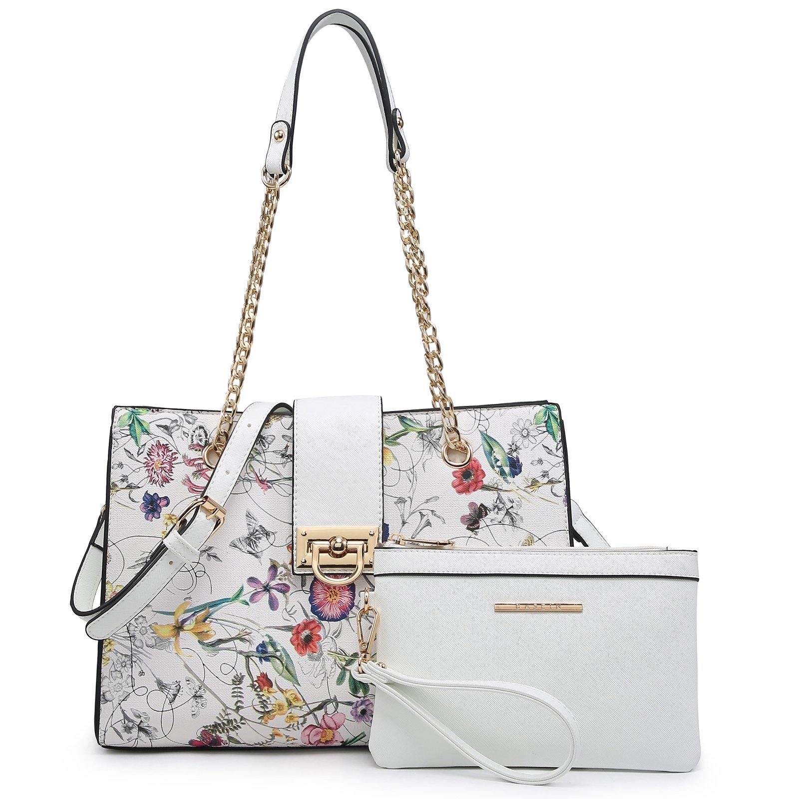 Women Fashion Chain Fashion Belt lock Tote Bags With Matching Clutch Dasein - Dasein Bags