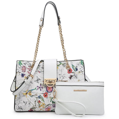 Women Fashion Chain Fashion Belt lock Tote Bags With Matching Clutch Dasein - Dasein Bags