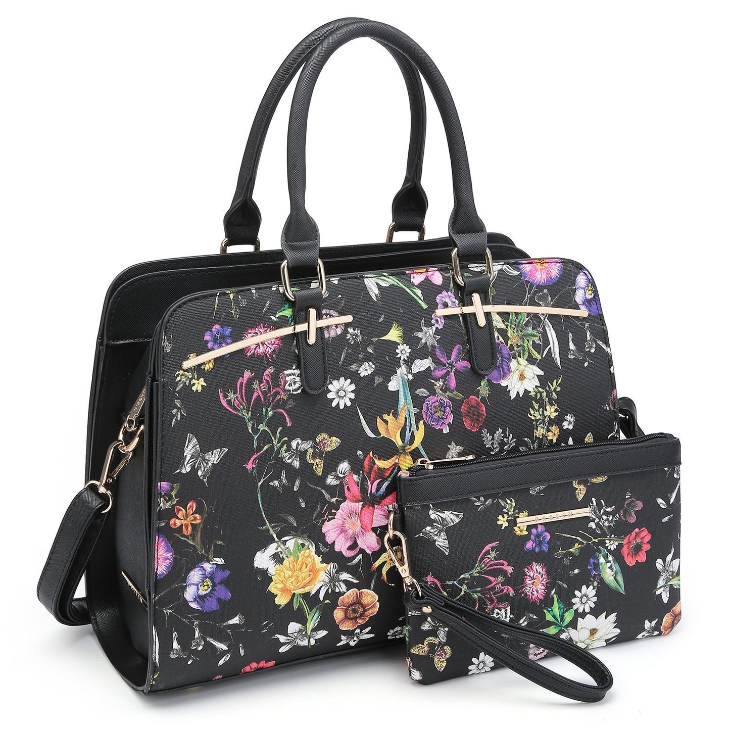 Gold-Tone Hardware Vegan Leather Textured Handbag with Matching Wallet丨Dasein - Dasein Bags