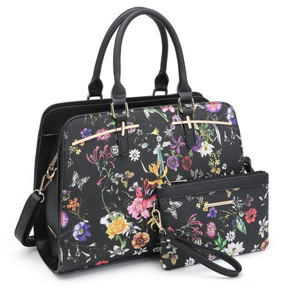 Gold-Tone Hardware Vegan Leather Textured Handbag with Matching Wallet丨Dasein - Dasein Bags