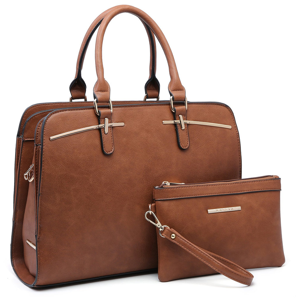 Gold-Tone Hardware Handbag with Matching Wallet-Handbags & Purses-Dasein Bags