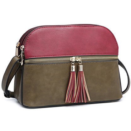Two-Tone Tassel Crossbody Bag-Crossbody/Messenger bag-Dasein Bags