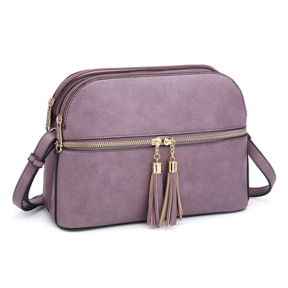 Tassel Front Zipper Crossbody Bag-Crossbody/Messenger bag-Dasein Bags