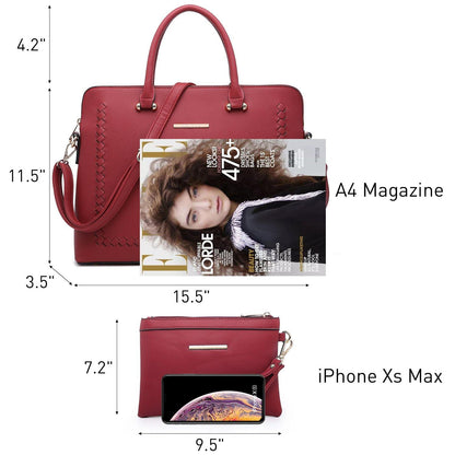 Women Slim Purse Vegan Leather Work Bag Tote with Matching Clutch Dasein - Dasein Bags